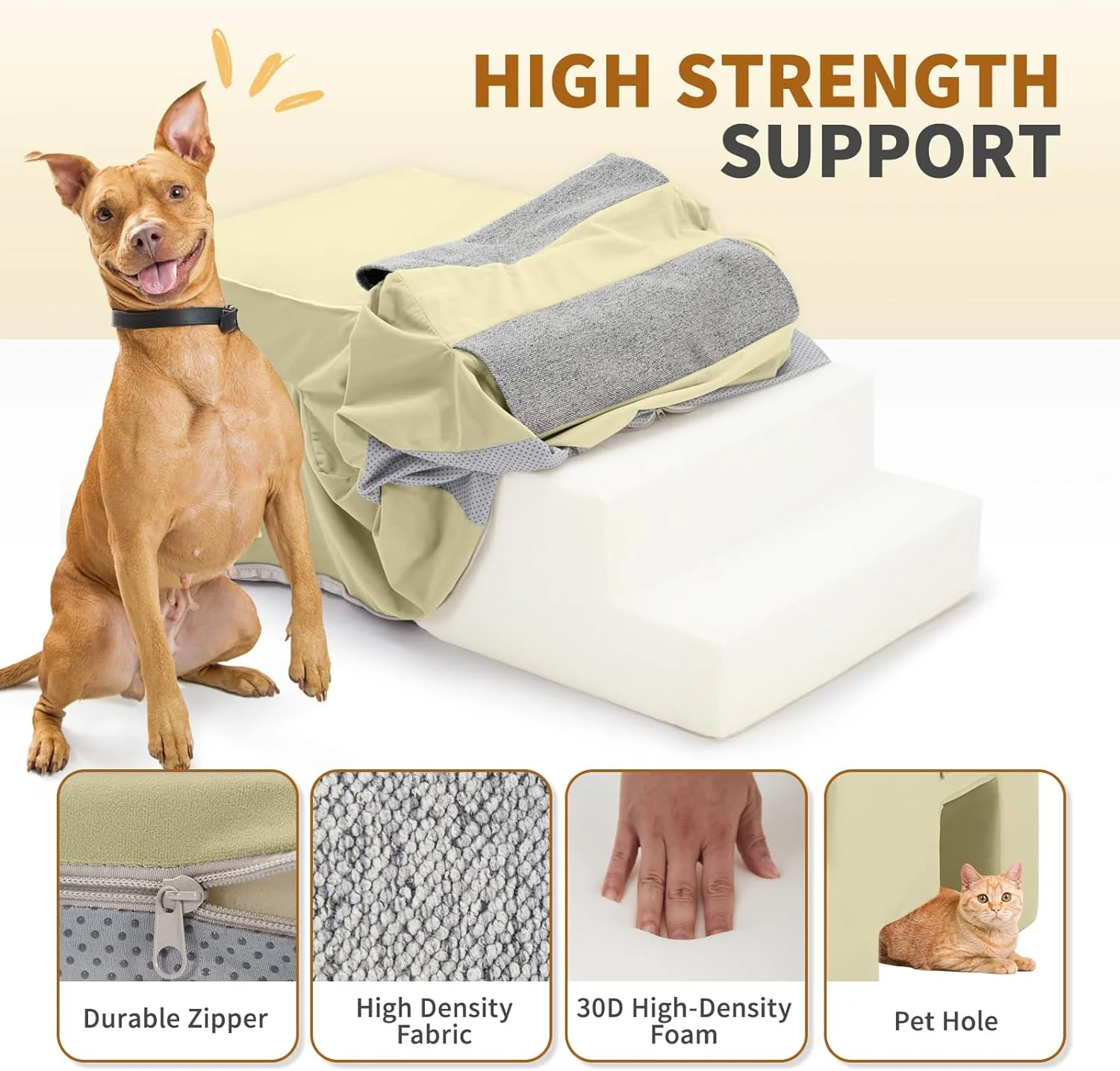 Dog Stairs, 28" Cuoote Dog Ramp for Small Dogs and Cats, Non-Slip Bottom Dog Steps for Beds and Couches