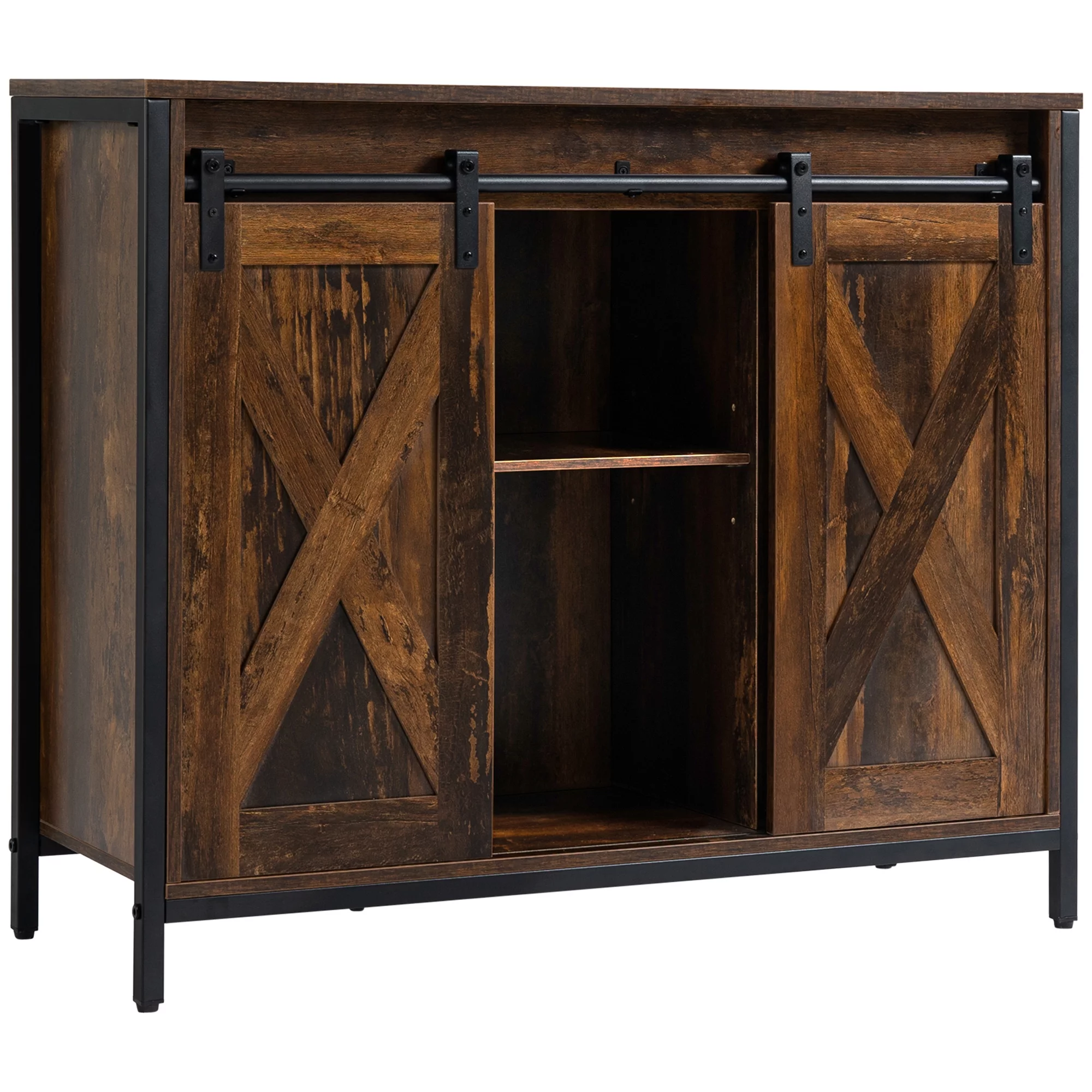 HOMCOM Industrial Sideboard, Buffet Cabinet with Sliding Barn Doors, Storage Cabinets and Adjustable Shelves for Living Room, Kitchen, Home Bar