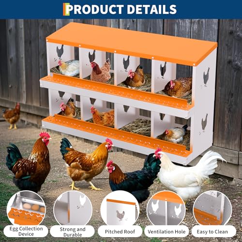 Garvee Chicken Nesting Box with Removable Tray, 8 Compartment Nesting Boxes for Chickens, Easy to Clean and Install