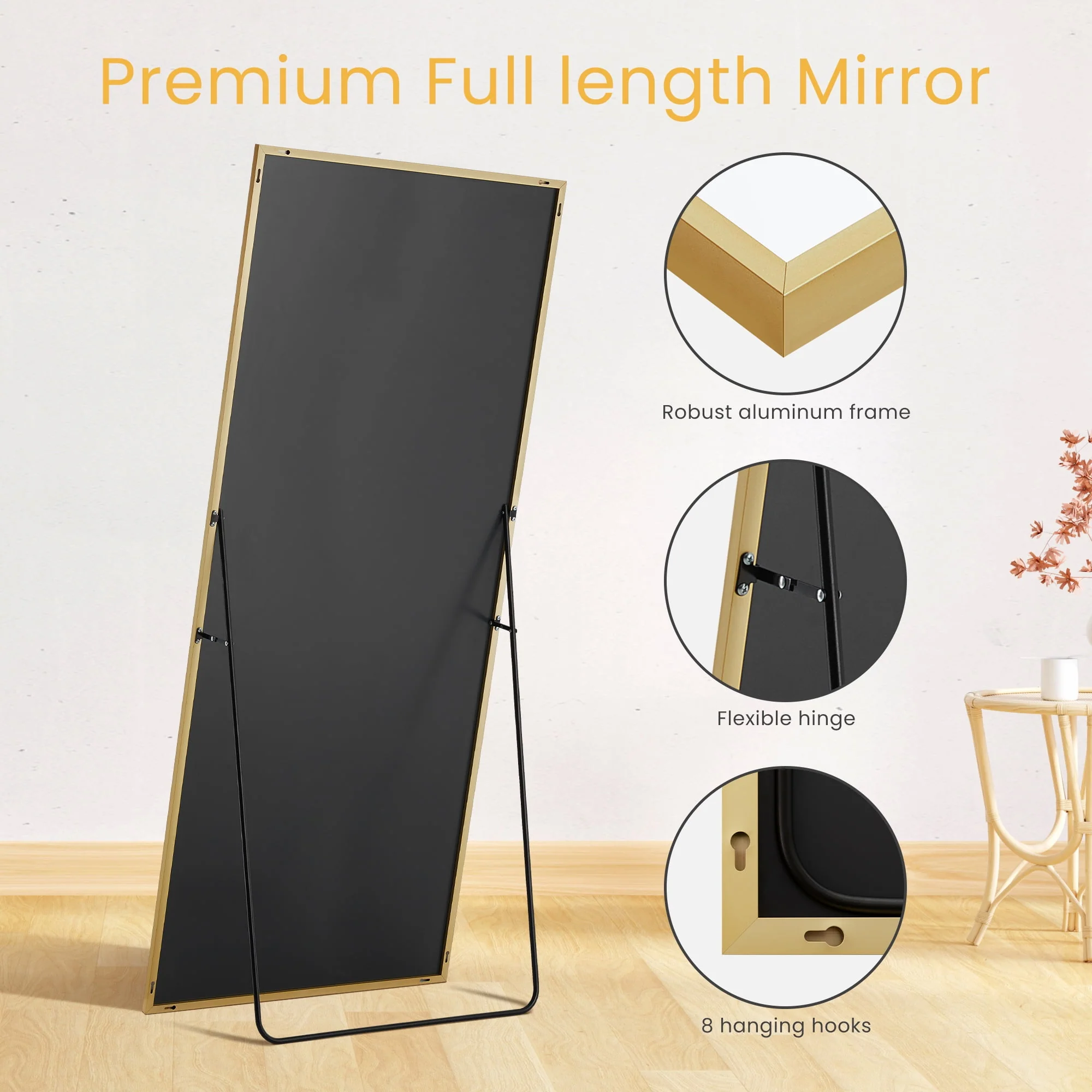 EDX Full Length Mirror 64x21 Full Body Mirror Rectangle Free Standing Wall Mounted Leaning Hanging Floor Mirrors, Black