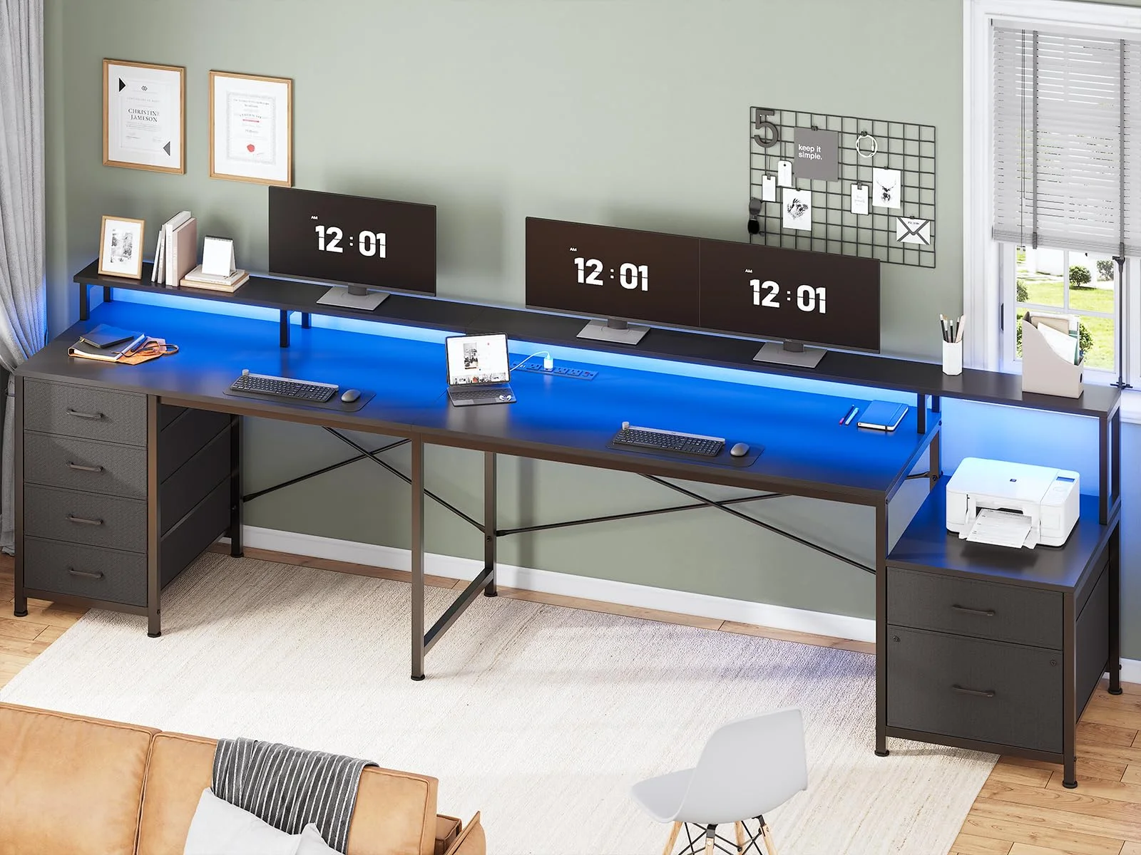 Afuhokles L Shaped Computer Desk with 6 Drawers, Corner Home Office Desk with File Drawers, Black