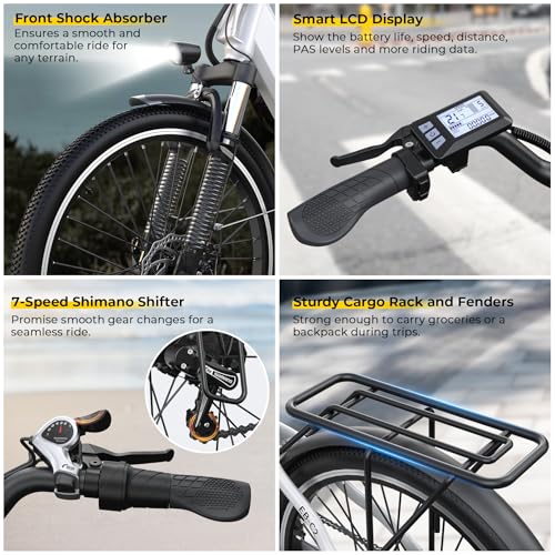 Electric Bike for Adults, 1000W Peak Ebike, 50Miles 21.7MPH Step Thru Electric Bicycle, 26" Commuter E Bikes with 48V Built-in Removable Battery