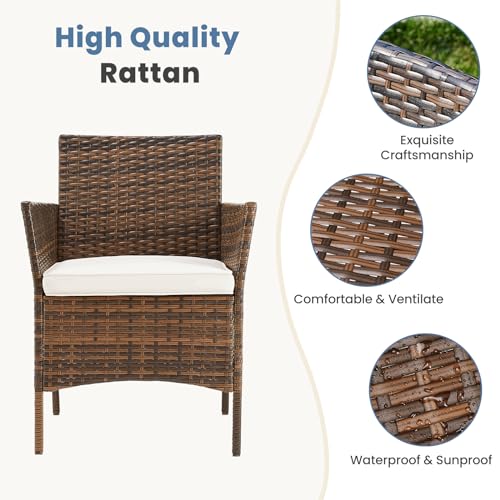 DUMOS Patio Furniture Set 4 Pieces, Outdoor Wicker Furniture with Coffee Table, Modern Rattan Patio Chairs Conversation Sets with Sofa for Garden