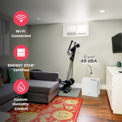 Frigidaire 50-Pint Portable Dehumidifier with Wi-Fi and Energy Star Certification for Medium/Large Rooms & Basements, Custom Humidity Control