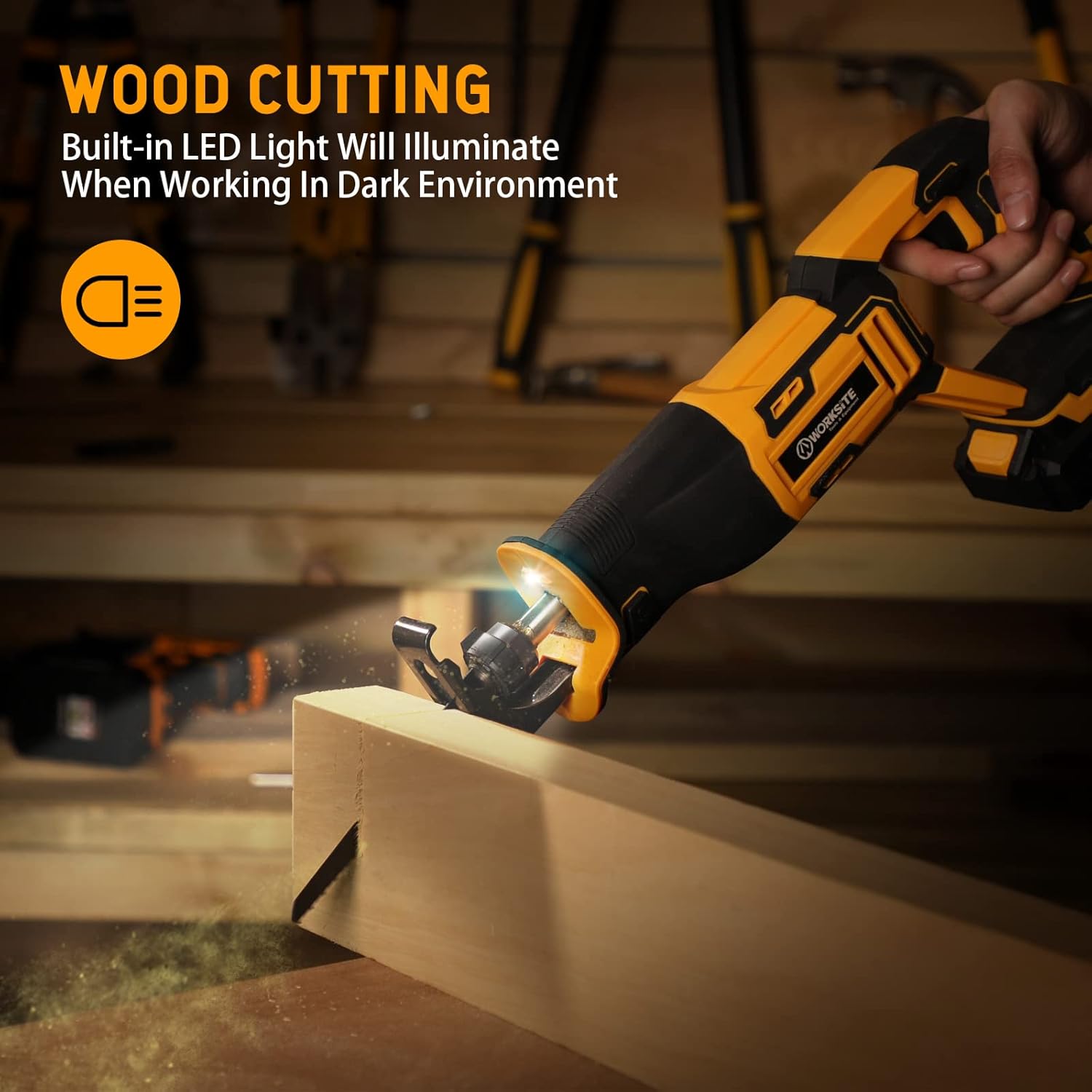 WORKSITE Reciprocating Saw, 20V Cordless Reciprocating Saw w/2.0Ah Battery & 1-Hour Fast Charger, 0-3000 SPM Variable Speed Trigger
