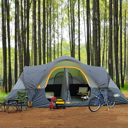 UNP Camping Tent 10-Person-Family Tents, Parties, Music Festival Tent, Big, Easy Up, 5 Large Mesh Windows, Double Layer, 2 Room, Waterproof