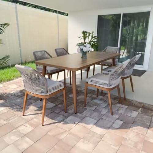 PURPLE LEAF 9 Pieces Dining Set Patio Metal Rectangular Table and Wicker Rattan Chairs for Outside Porch Garden Kitchen Modern Outdoor Furniture Sets