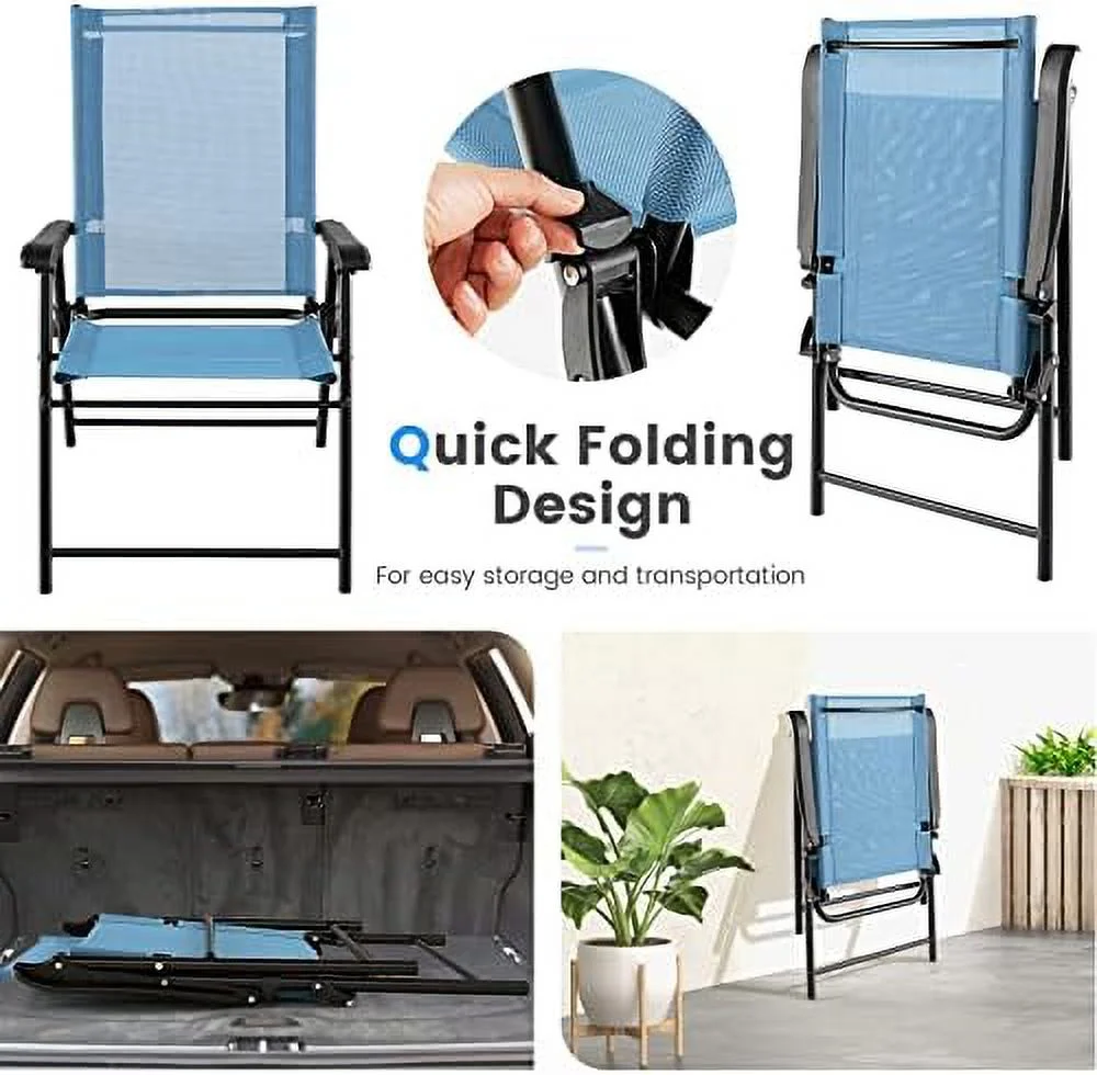 Patio Chairs Set of 2  Folding Patio Chairs for Deck Beach Camping Dining Picnic  Portable Sling Back Chairs Space Saving Turquoise