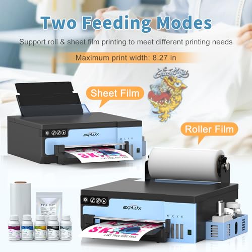 EXPLUX A4 DTF Printer,with XP600 printhead with Anti-Clogging Technology + 200% high Speed Printing,for DIY T-Shirt,Other Textiles,2-Year Ink Included