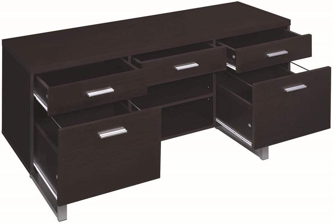 Coaster Home Furnishings Coaster Glavan Contemporary Cappuccino Credenza with Metal Sled Legs, 60 W x 16 D x 30 H, Silver