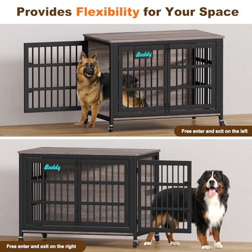 EasyCom 48"/42"/33" Dog Crate Furniture with Name Tag, Heavy Duty Dog Kennel Indoor for Large Dogs