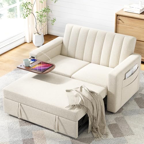 Marsail Sofa Bed, 3-in-1 Convertible Sleeper Sofa, Futon Couch with USB Charging, Side Pockets & Adjustable Backrest, Pull Out Couch for Living Room