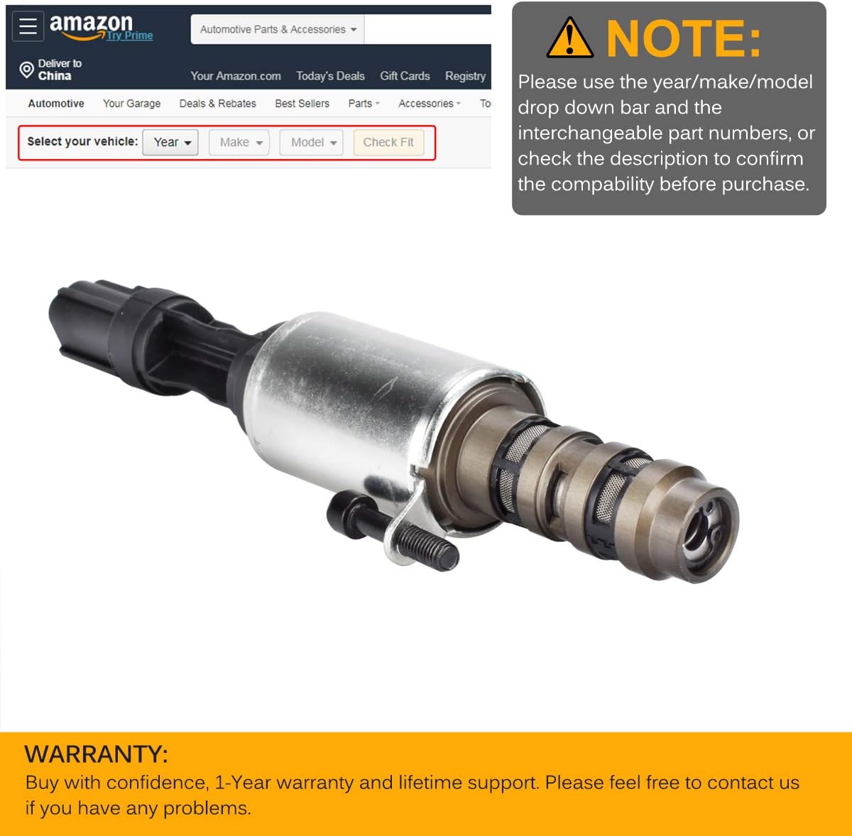2 PCS Camshaft Variable Valve Timing Solenoid VCT Solenoid 8L3Z-6M280-B 8L3Z-6M280-A Replacement for 2004 2005 2006 2007 F150 Mustang Sport Trac 3V