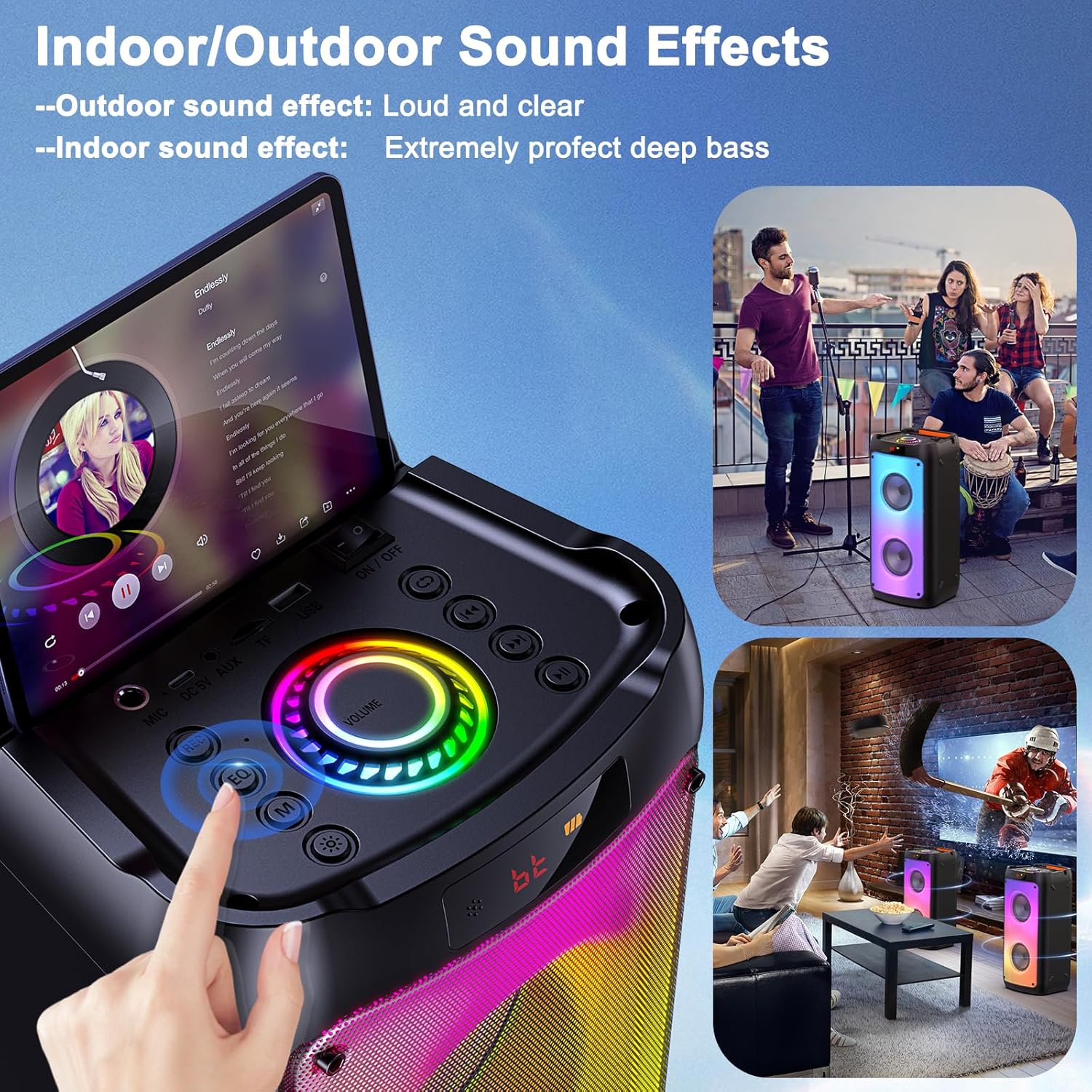 Karaoke Machine with 2 Wireless Microphones, Portable Bluetooth Speaker for Adults & Kids, Big Party PA System with Disco Lights for Gatherings