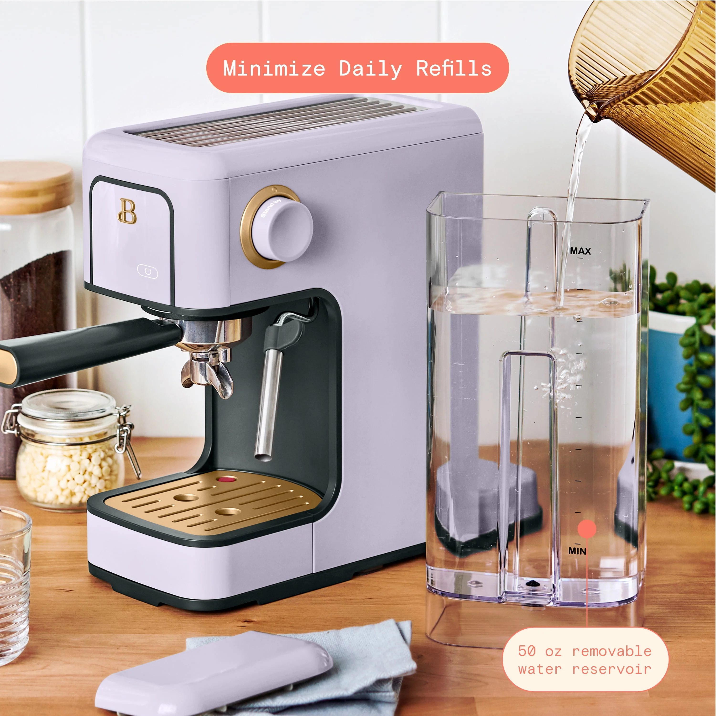 Beautiful Slim Espresso Maker with 20-Bar Pressure, White Icing by Drew Barrymore
