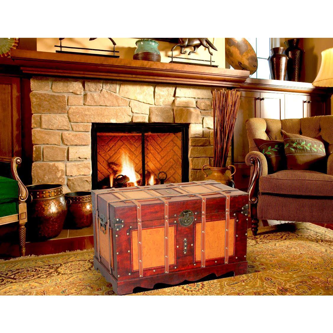 Vintiquewise Large Antique Style Steamer Trunk, Decorative Storage Box