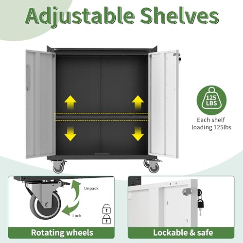 Metal Garage Storage Cabinet with Wheels,Locking Rolling Tool Cabinet with Drawers and Shelves for Home, Office, Garage & Workshop