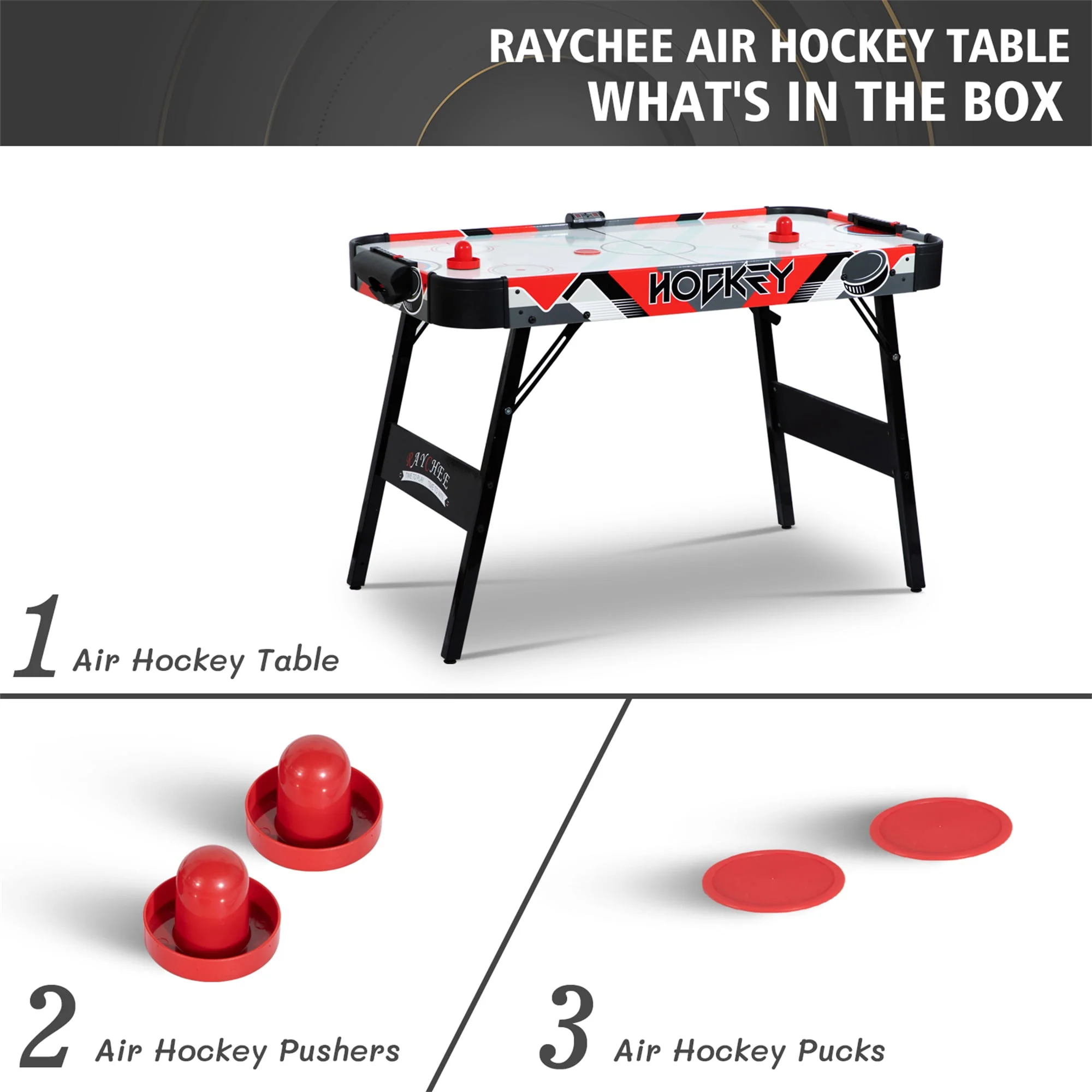 RayChee 48in Foldable Air Powered Hockey Table for Home Game Room w/ 2 Pucks, 2 Pushers, LED Scoreboard, 12V Motor (Oak)