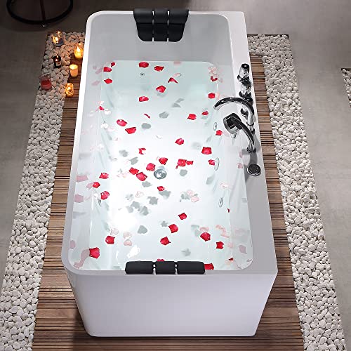Empava 59-Inch Freestanding Whirlpool Bathtub Rectangular with 8 Hydromassage Adjustable Water Jets Luxury Acrylic Massage SPA Soaking Bath Tub
