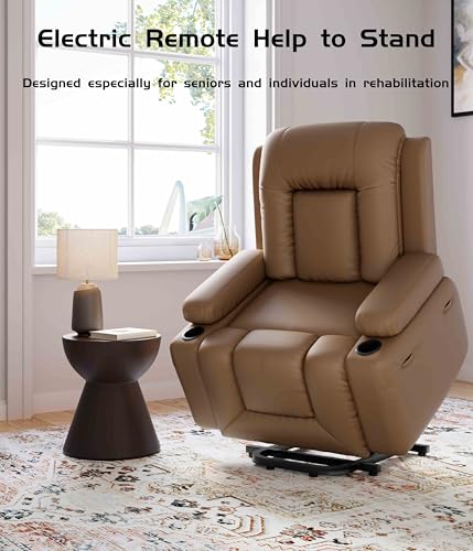 GarveeHome Power Lift Recliner Chair - Heat and Massage, Faux PU Electric Lift Recliner for Elderly & Mobility Impaired, Adjustable Back and Legs