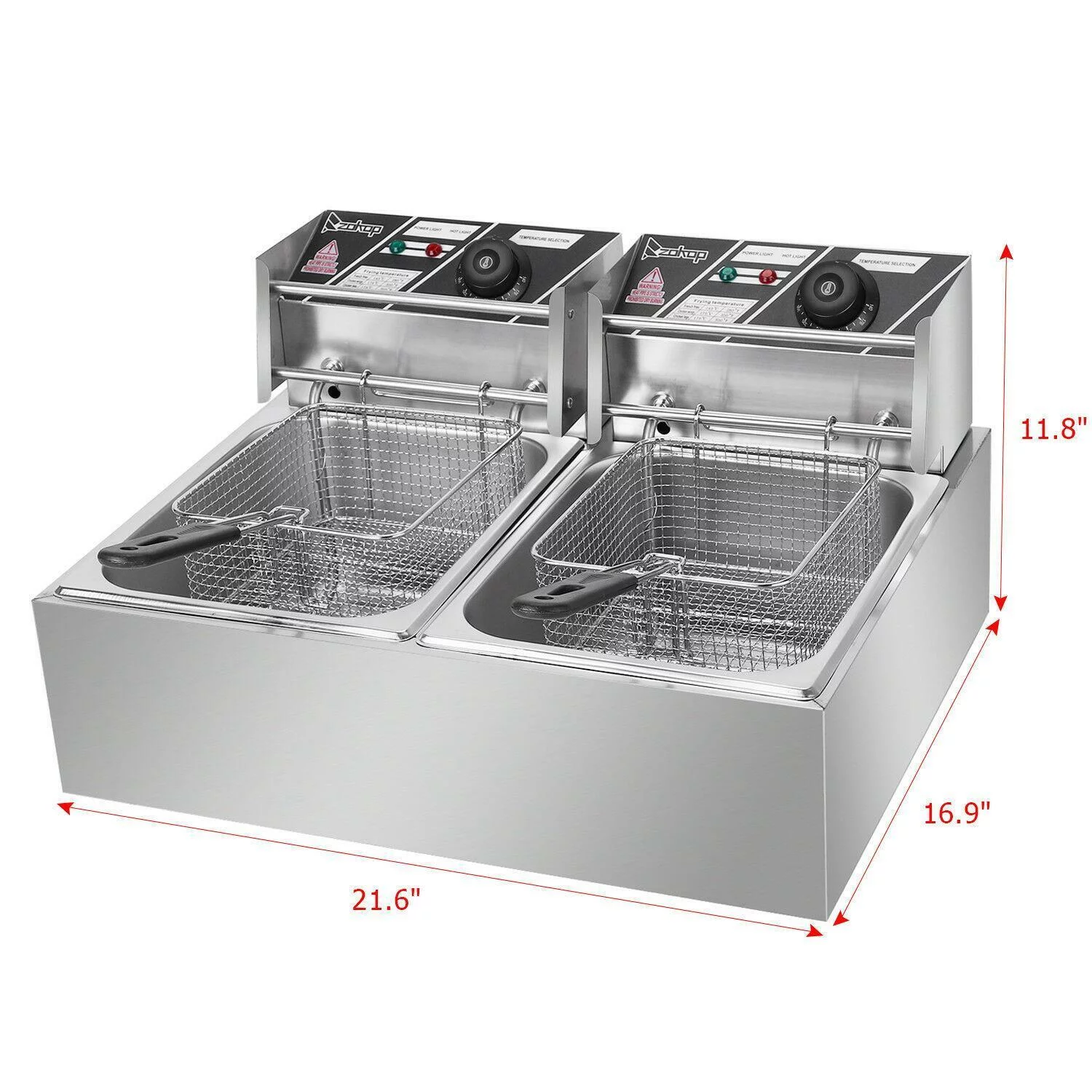 Electric Deep Fryer w/ Stainless Steel Design and 2 Fry Baskets, 5000W, 12L