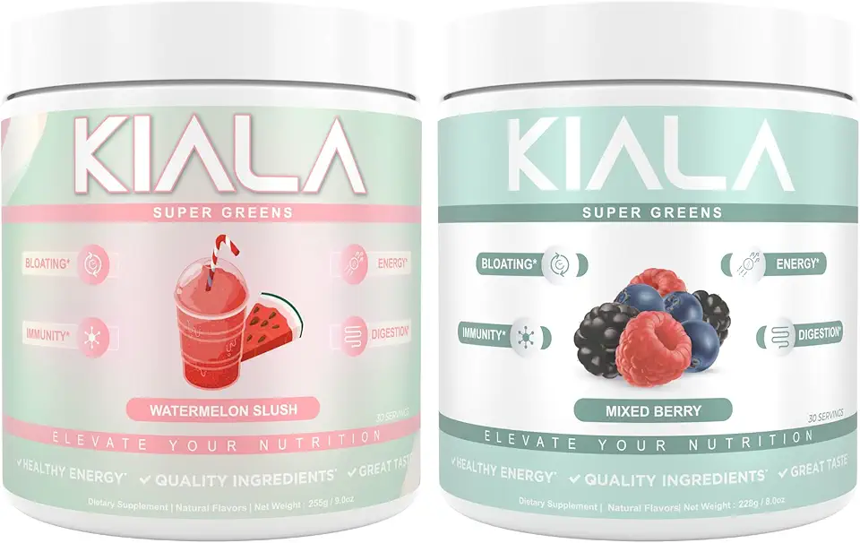 Kiala Nutrition Super Greens, Organic Greens Powder with Spirulina & Chlorella for Digestion, Gut Health, Immunity & Energy, Gluten Free, Vegan