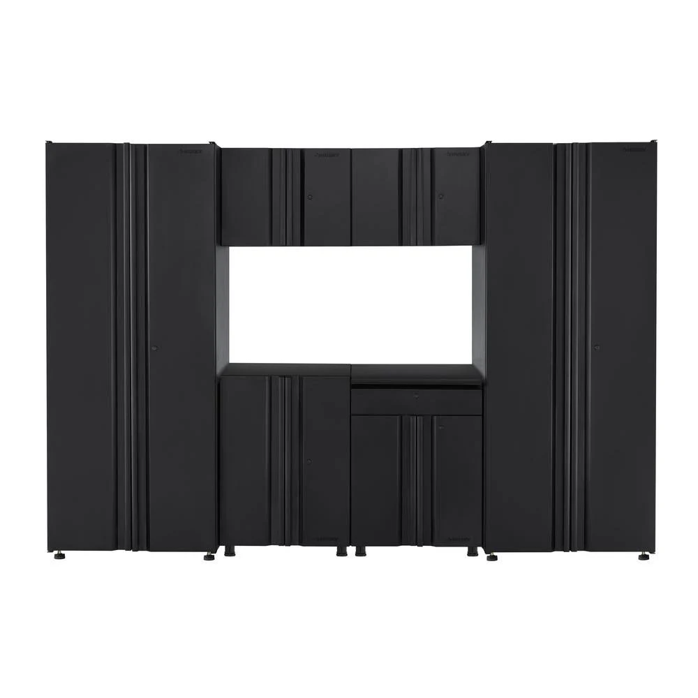 Husky Regular Duty Welded 109 in. W x 75 in. H x 19 in. D Steel Garage Cabinet Set in Black (6-pc), Matte