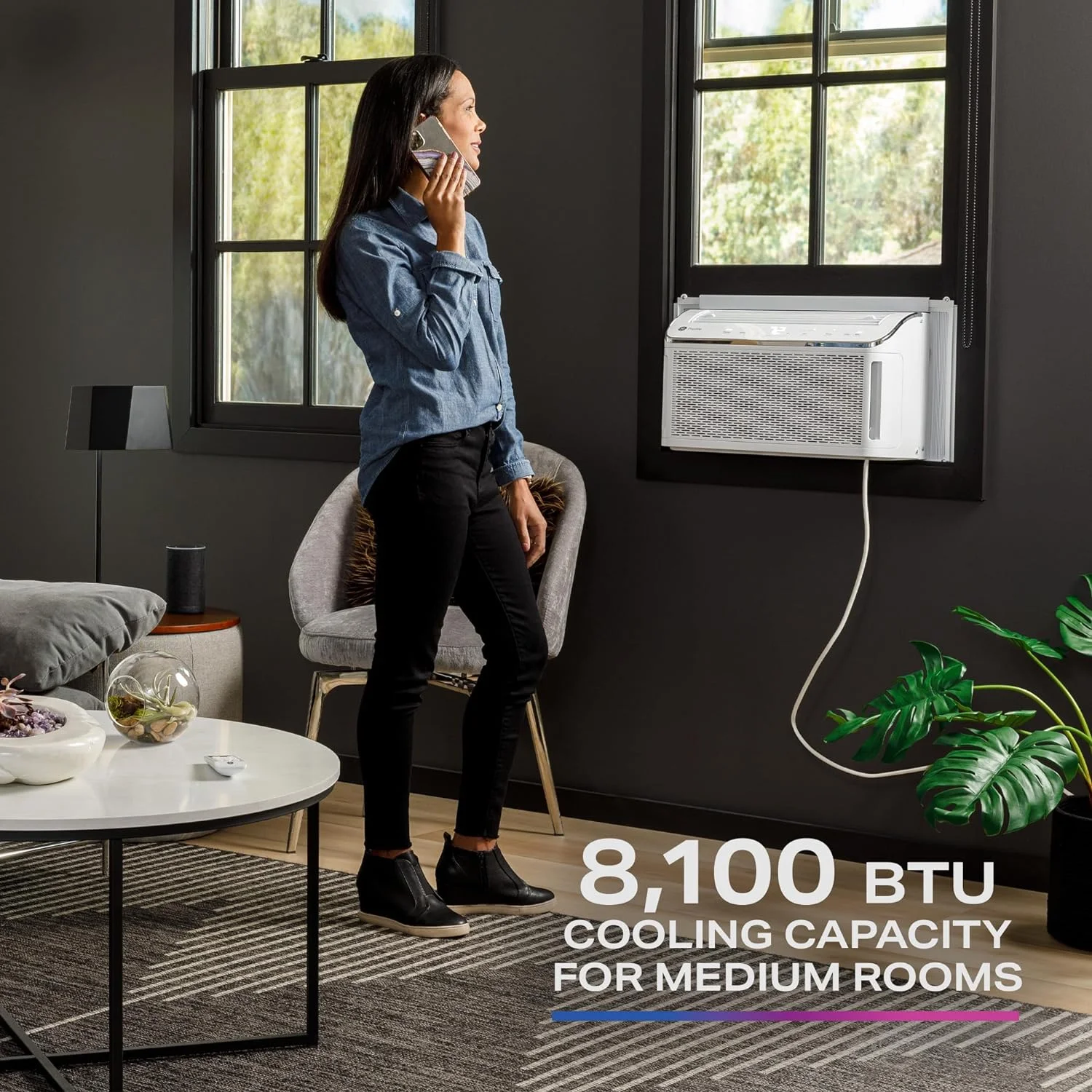 GE Profile Ultra Quiet Window Air Conditioner 8,200 BTU, WiFi Enabled, Ideal for Medium Rooms, Easy Installation with Included Kit, 8K Window AC Unit