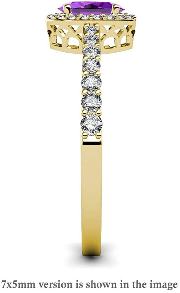 Oval Amethyst & Natural Diamond 8x6 mm Halo Engagement Ring 1.73 Carat tw 14K Yellow Gold.size 8.5