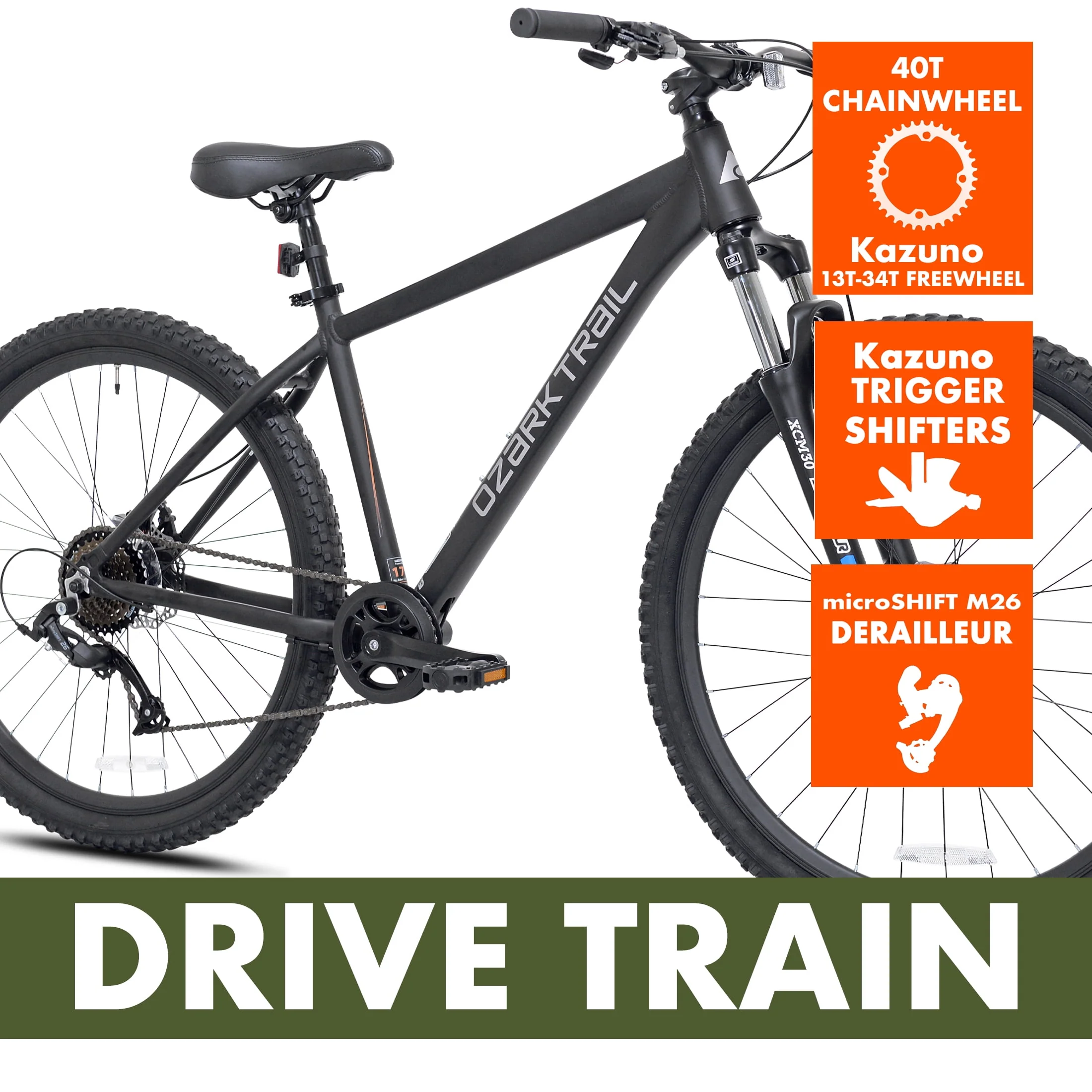 Ozark Trail 27.5 Vibe Mountain Bike, Medium Frame, Black, Adult, Unisex