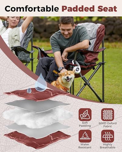 KingCamp Oversized Camping Folding Chair, Heavy Duty 450 LBS with Lumbar Support, Padded Outdoor Chair with Cup Holder