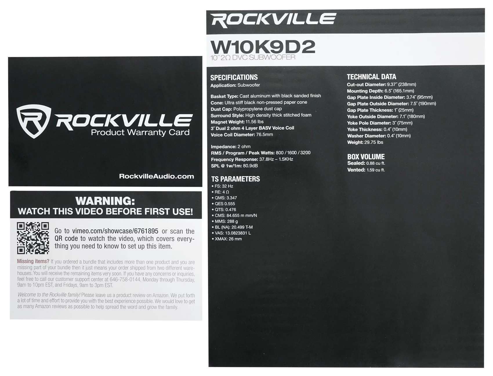 (2) Rockville W10K9D2 10" 6400 Watt Car Subwoofers+Mono Amplifier+Copper Amp Kit