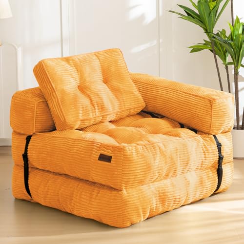 MAXYOYO Folding Sofa Bed, L-Shaped Convertible Sofa Bed with Armrest Foldable Sleeper Couch with Pillow