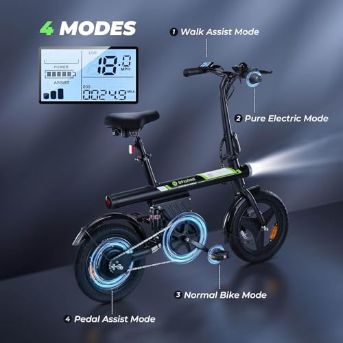 isinwheel U1 Electric Bike, 500W Motor, 20 mph, Folding Ebike, 14"/16"/20" Adults Electric Bicycles, 280.8Wh Battery, 25 Miles PAS Range, Black