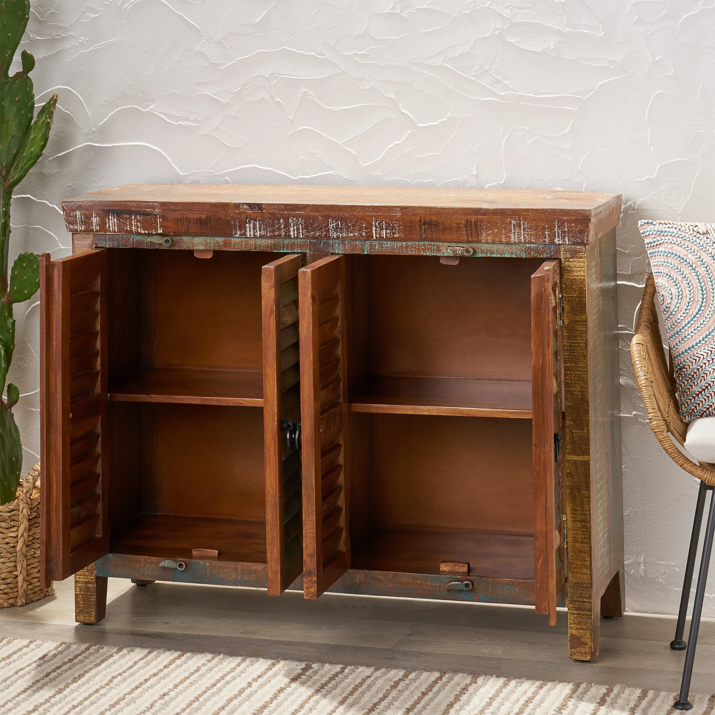 GDF Studio Alnoor Boho Handmade Recycled Wood Cabinet, Reclaimed Finish