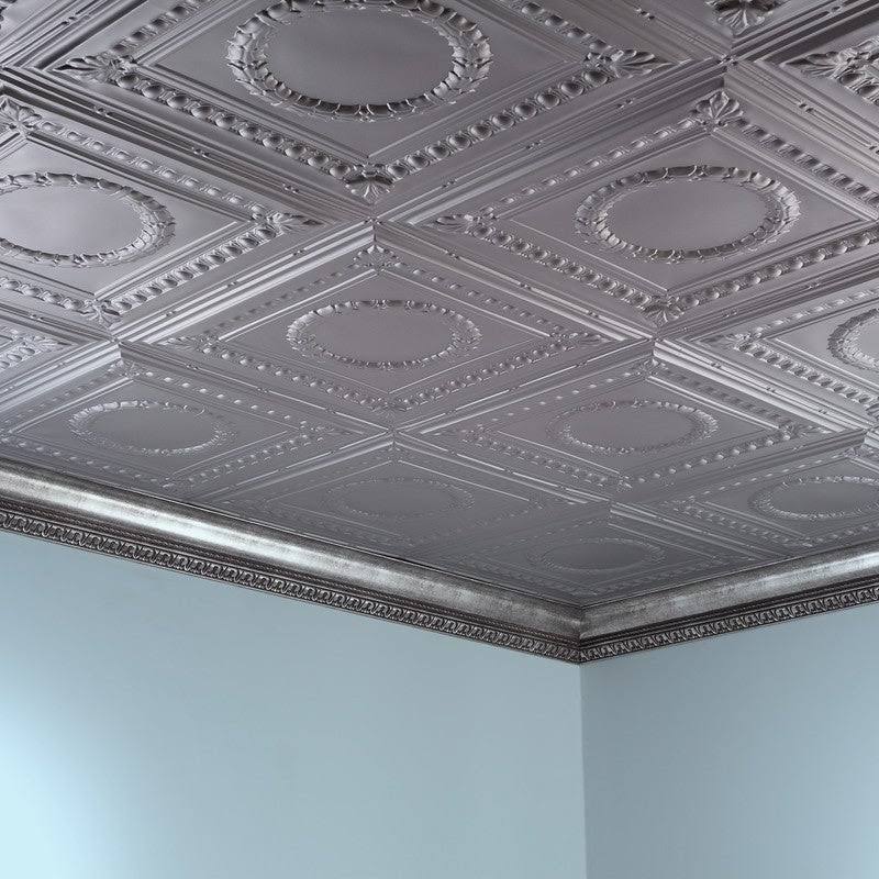 Fasade Rosette Decorative Vinyl 2ft x 4ft Glue Up Ceiling Tile in Argent Silver (5 Pack)