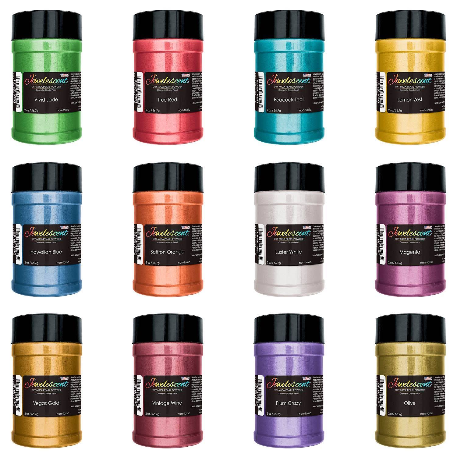 U.S. Art Supply Jewelescent Professional 12 Color Mica Pearl Powder Pigment Kit 2 oz (57g) Non-Toxic Metallic Color Dye