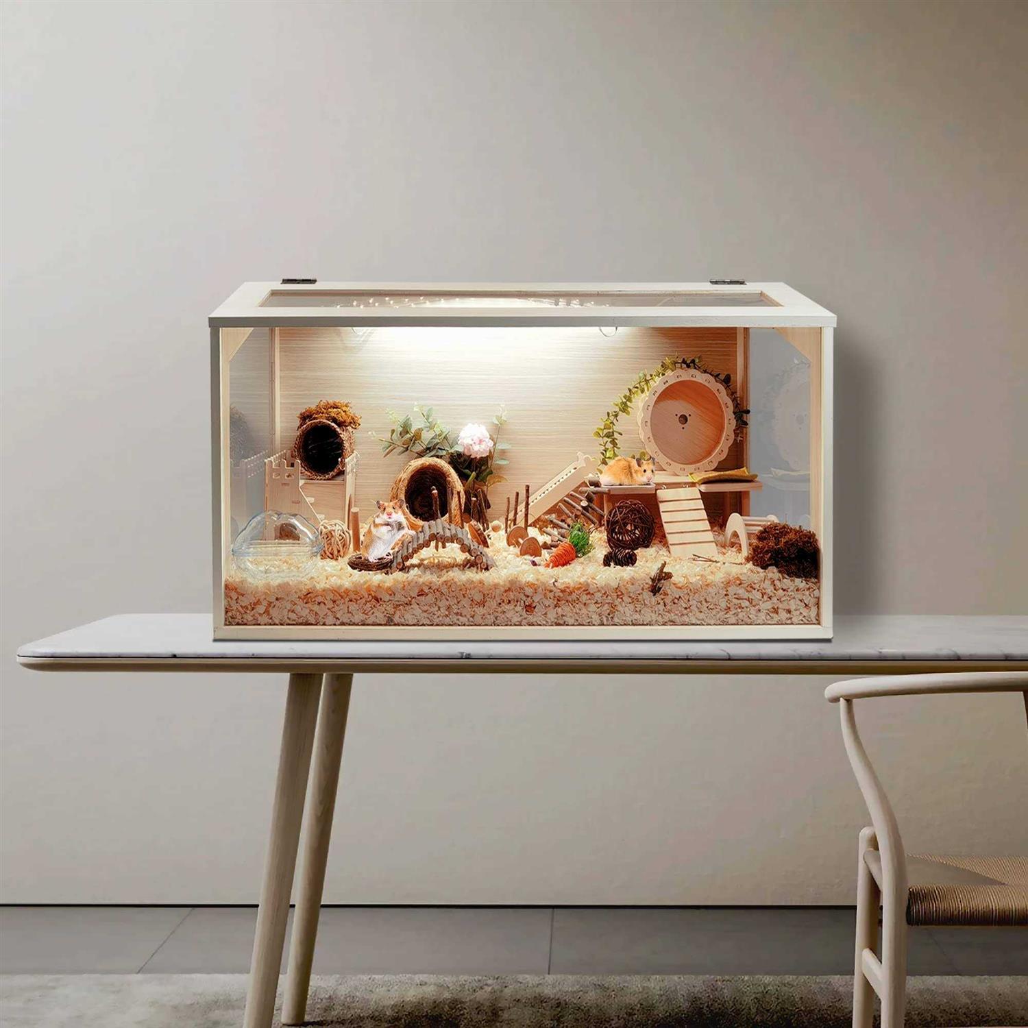 Prolee Hamster Cage Wooden Mice and Rat Habitat Openable Top with Acrylic Sheets Solid Built