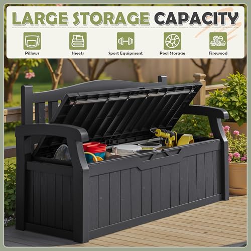 Homall 75 Gallon Outdoor Storage Benches Lockable Deck Box with Waterproof and UV Resistant, Waterproof Storage Box for Patio Furniture, Tools