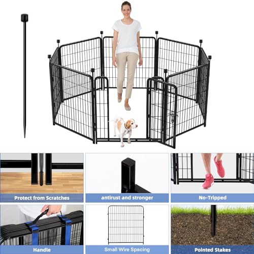 ADAVIN Tall Garden Fence with Gate, 48 in(H) 8 Panels Heavy Duty Iron Metal Animal Barrier Fence, Indoor Dog Playpen, Temporary Fencing