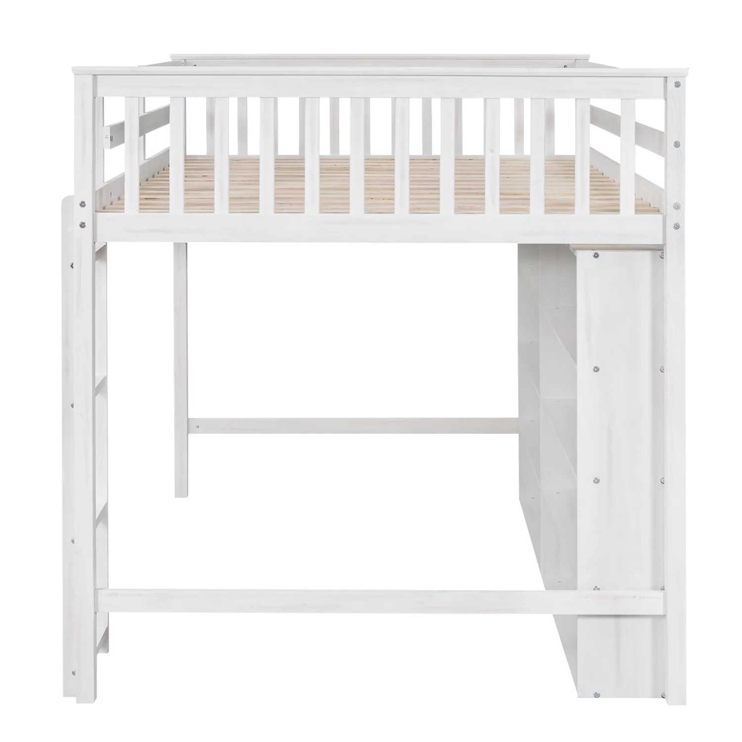 Churanty Wood Full Size Loft Bed with 8 Open Storage Shelves, Full Loft Bed Frame with Built-in Bookcase for Dorm Kids Teens, White