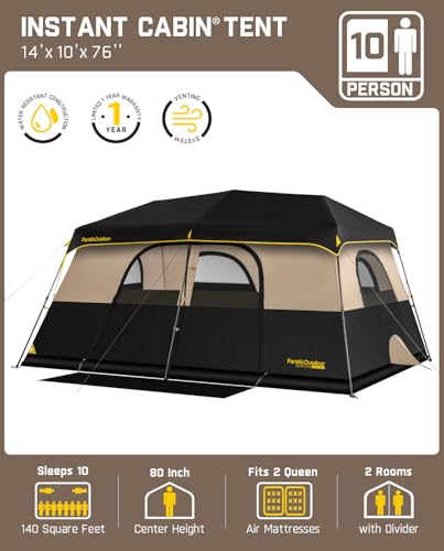 FanttikOutdoor Instant Cabin Tent 6/8/10/12 Person Camping Tent Setup in 60 Seconds with Rainfly & Windproof Portable with Carry Bag for Family