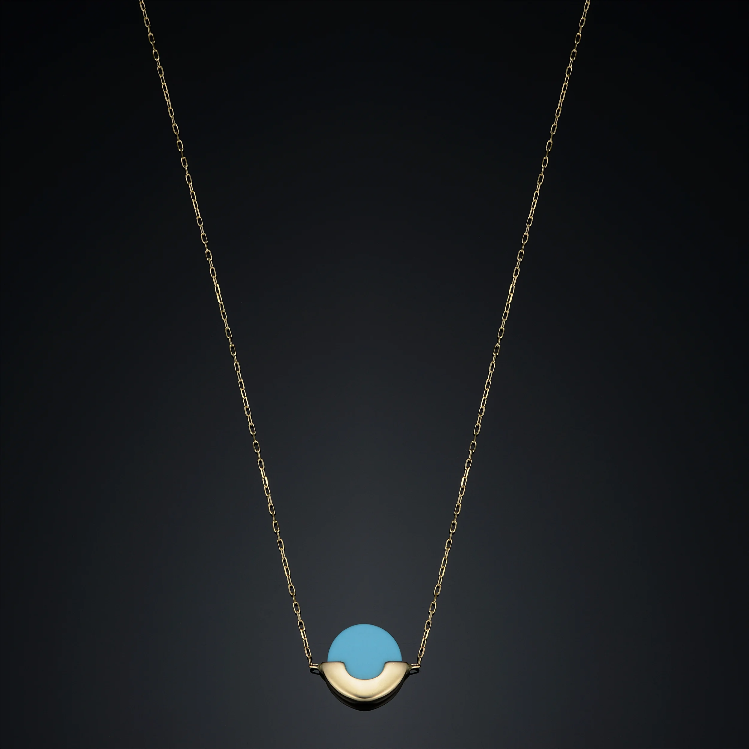 14k Yellow Gold Turquoise Adjustable Length Necklace (adjusts to 16" or 17")