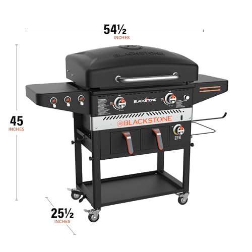 Blackstone 1962 Air Fryer Combo & Two Burners Stainless Steel Gas Hood, Wheels, Two Side Shelf – Heavy Duty Outdoor Griddle Station for Backyard