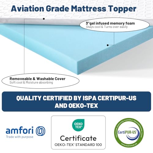 3 Inch Gel Memory Foam Mattress Topper Queen Size, Cooling Bed Topper for Comfort Body Support & Pressure Relief with Removable Breathable Soft Cover