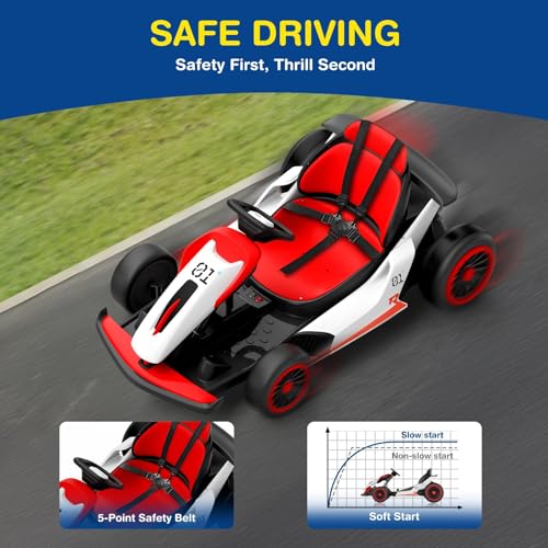 Planet X8 24V Electric Go Kart, 2x150W Drift Kart for Big Kids, 5-Point Safety Belt with Soft Start, Up to 8 MPH Racing Speed, 7AH Large Battery
