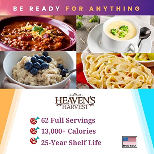 Heaven’s Harvest 25-Year Family Food Kit — Premium Emergency Food Supply. Freeze Dried Survival Food Kit + Water-Proof 25-Year Storage Bucket. MRE