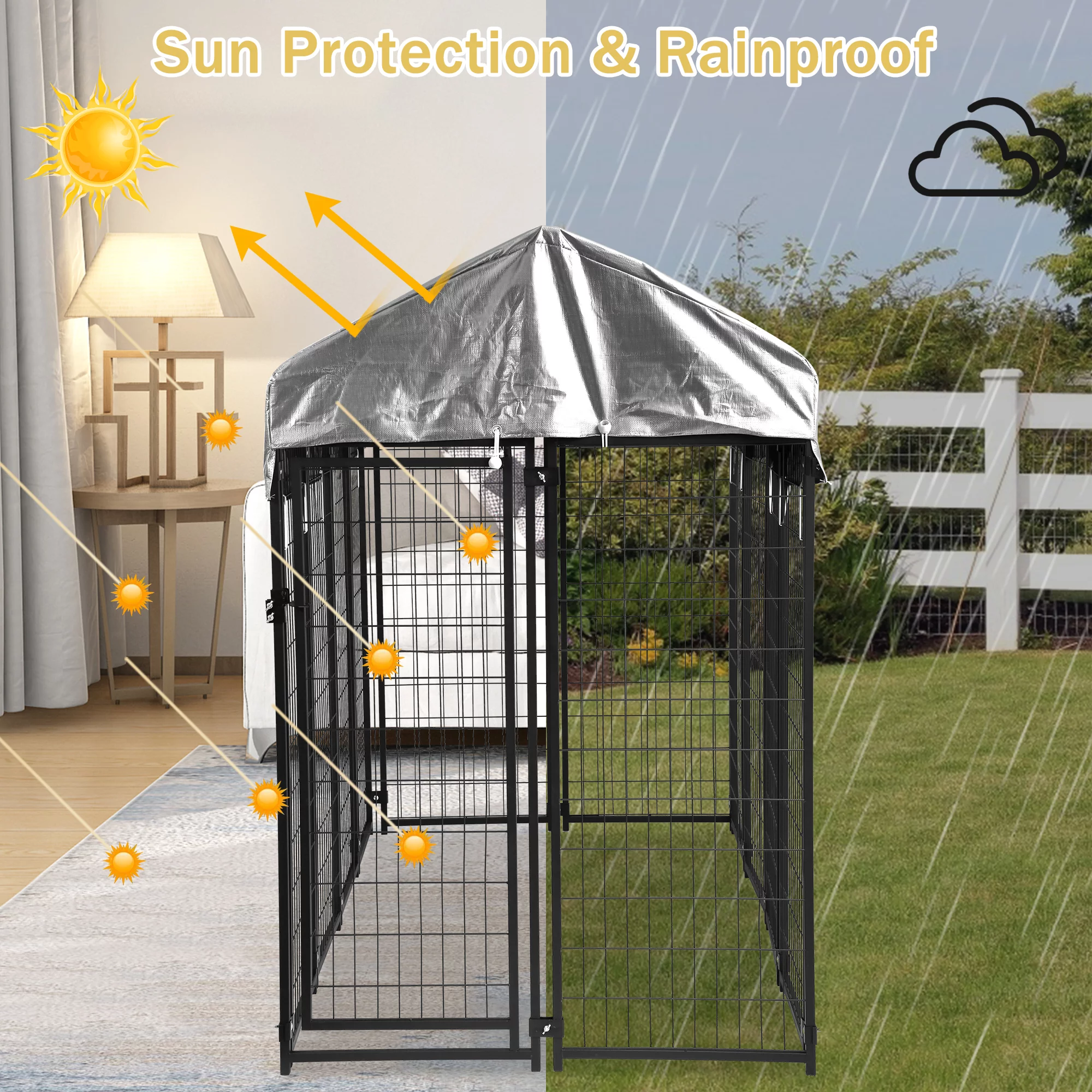 8 x 4 x 6 Ft Heavy Duty Large Dog Kennel Outside