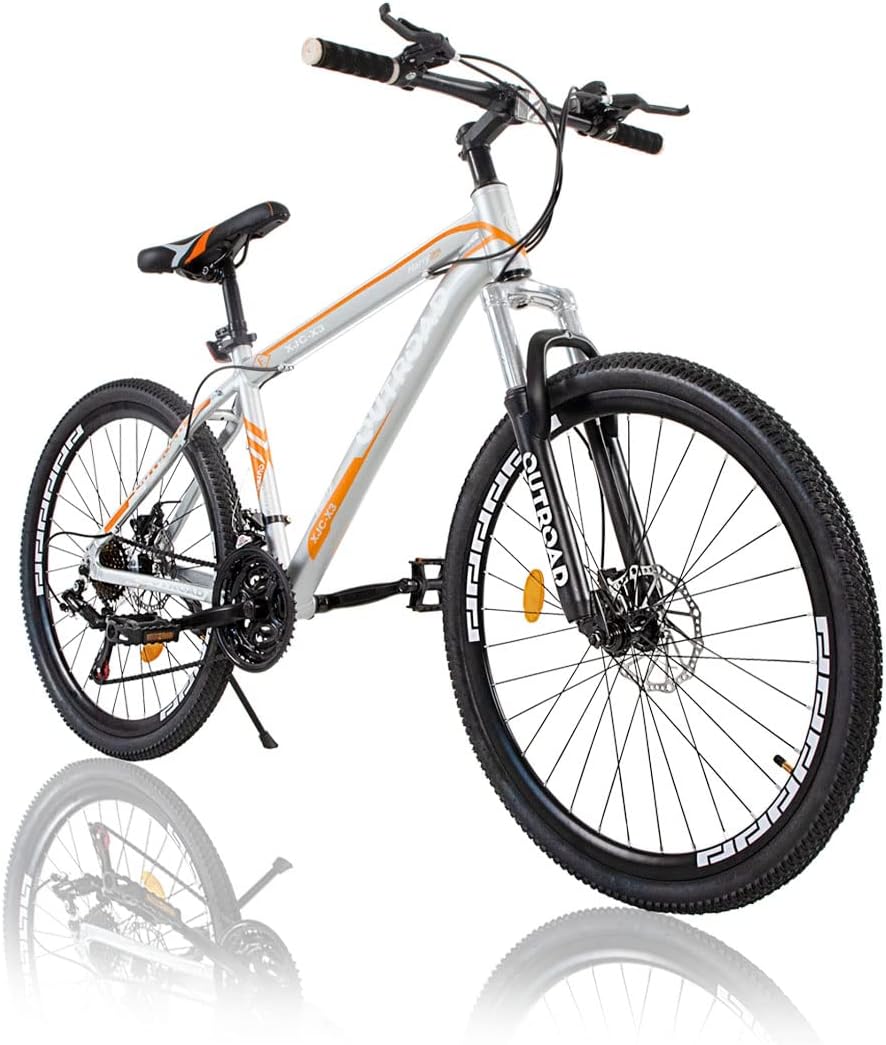 Outroad Mountain Bike 26/27.5 inch Wheel 21 Speed 3 Spoke Double Disc Brake Bicycle Suspension Fork Rear Anti-Slip Bike for Adult or Teens