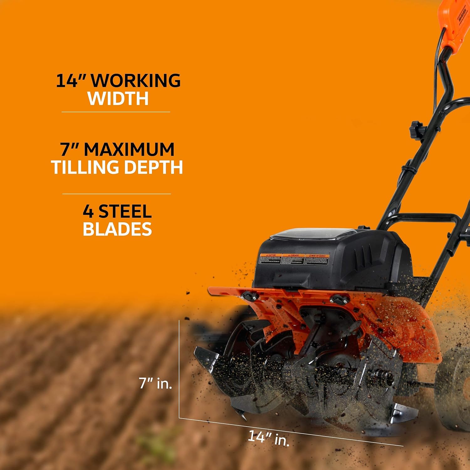SuperHandy Tiller Cultivator Rototiller Electric Portable 40V 14" Inch Tilling Width 4 Premium Steel Adjustable for Garden & Lawn, Digging